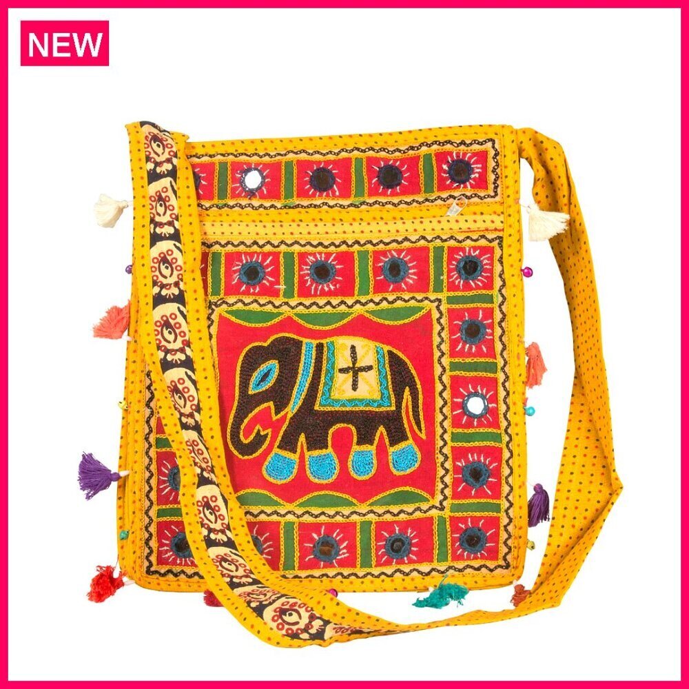 Large Canvas Hobo Crossbody Messenger Bag with Elephant Design